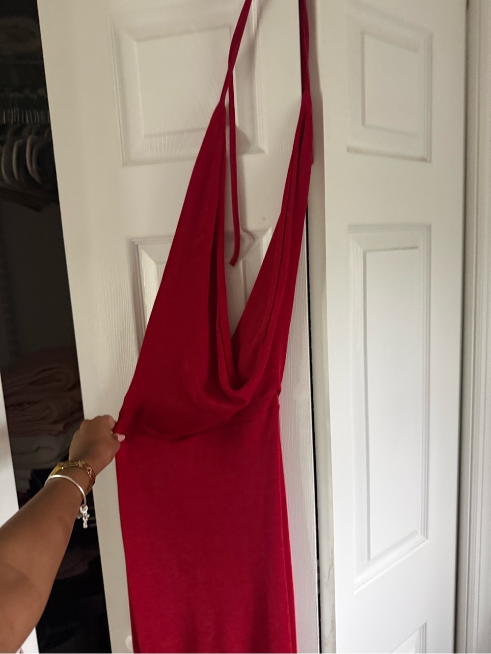 Red Halter Cowl Neck Maxi Dress